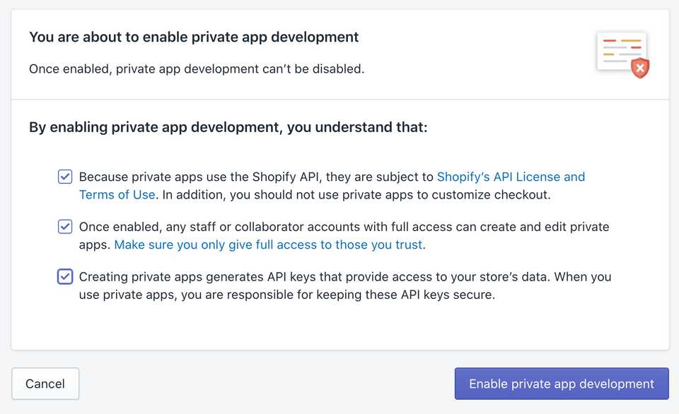 Enable private app 2